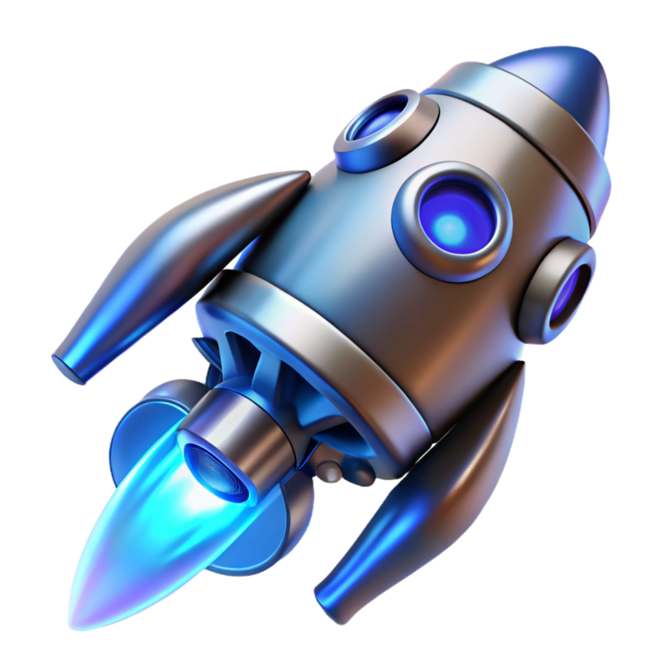 hypnotic passionate tropical Sleek spaceship engine with pulsating blue flames NO BACKGROUND with Transparent Background. high resolution png