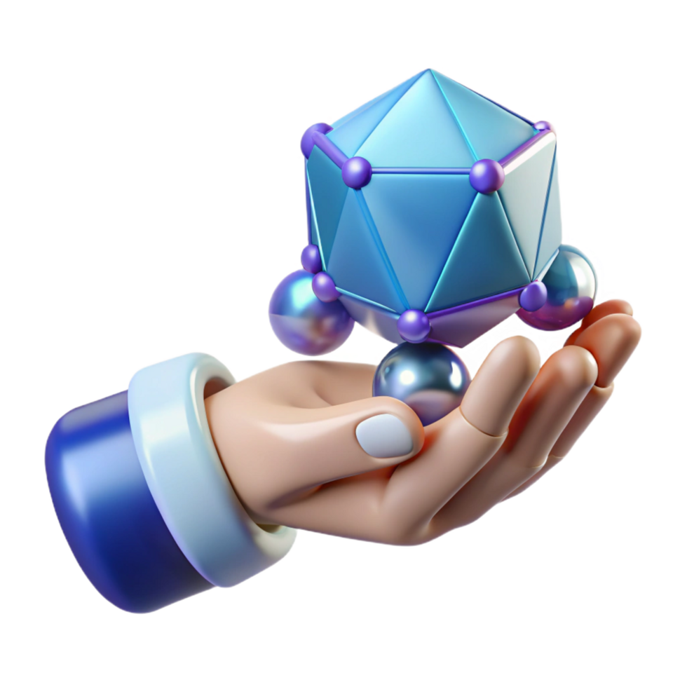 fascinating elegant Robotic hand holding a data crystal NO BACKGROUND with Transparent Background. crisp png
