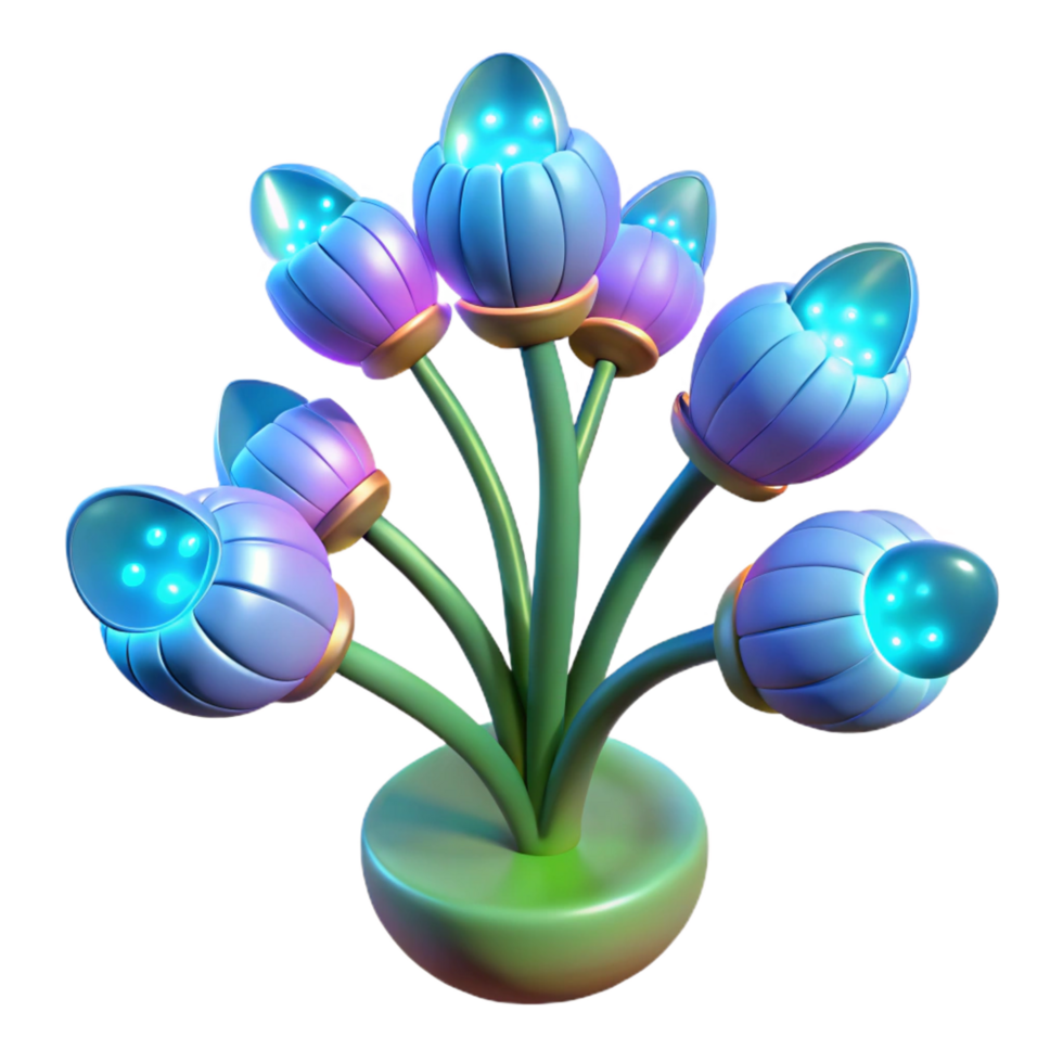 serene intense retro Alien plant with bioluminescent flowers NO BACKGROUND with Transparent Background. museum quality png