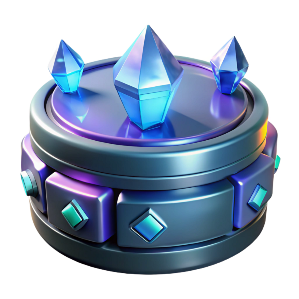 melancholic spectacular Futuristic data storage device with glowing crystals NO BACKGROUND with Transparent Background. premium png