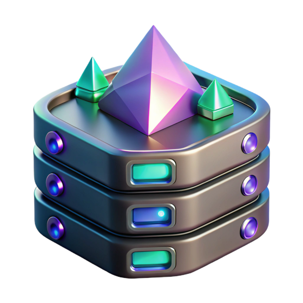 radiant bohemian Futuristic data storage device with glowing crystals NO BACKGROUND with Transparent Background. ultra HD png
