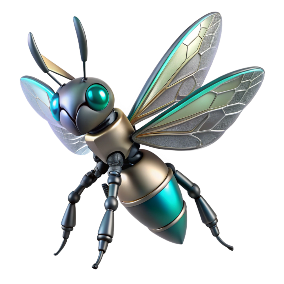 magnificent rustic Robotic insect with delicate wings NO BACKGROUND with Transparent Background. studio quality png