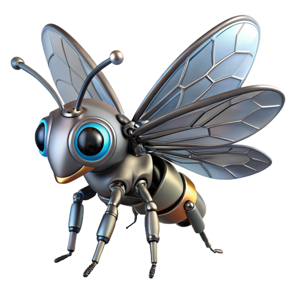 striking joyful rustic Robotic insect with delicate wings NO BACKGROUND with Transparent Background. flawless png