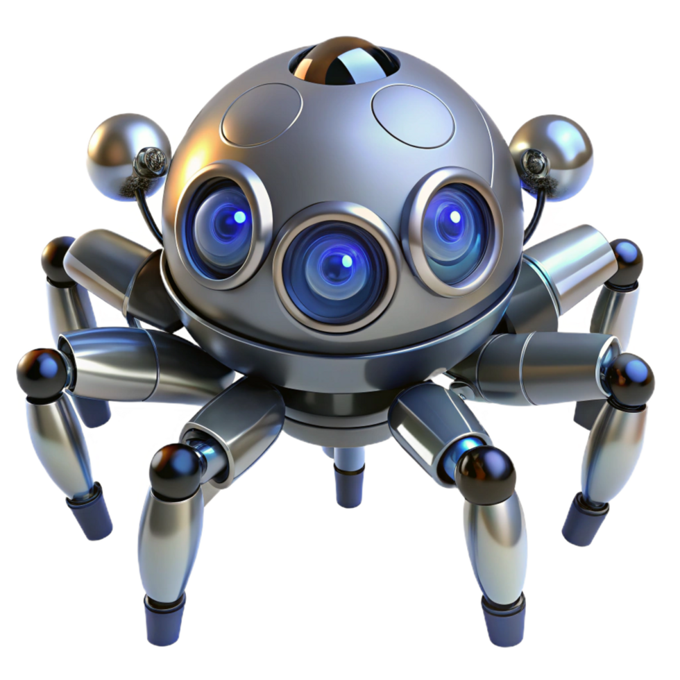 dazzling distinctive Robotic spider with multiple lenses NO BACKGROUND with Transparent Background. png