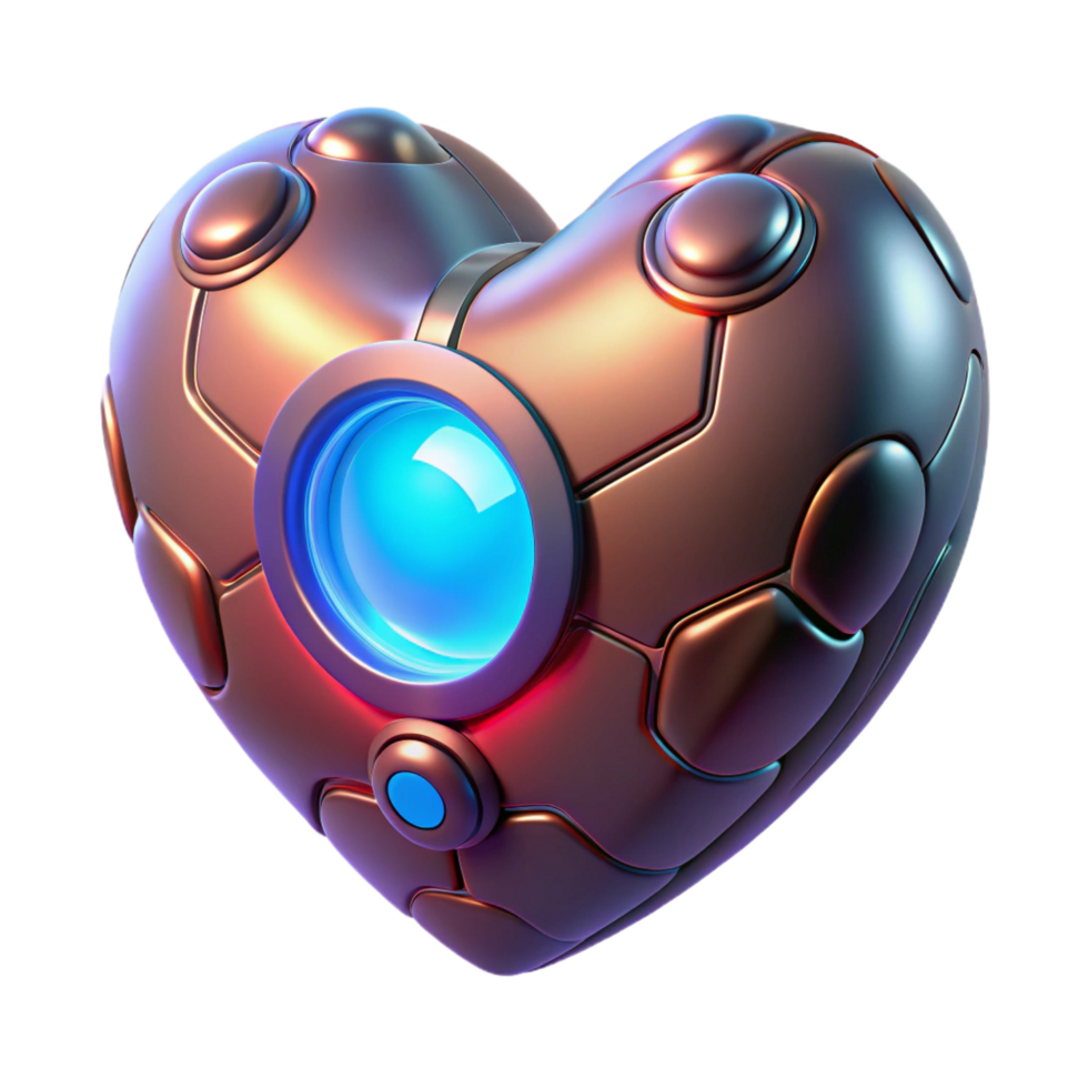 sumptuous bohemian Cybernetic heart with glowing core NO BACKGROUND with Transparent Background. flawless png