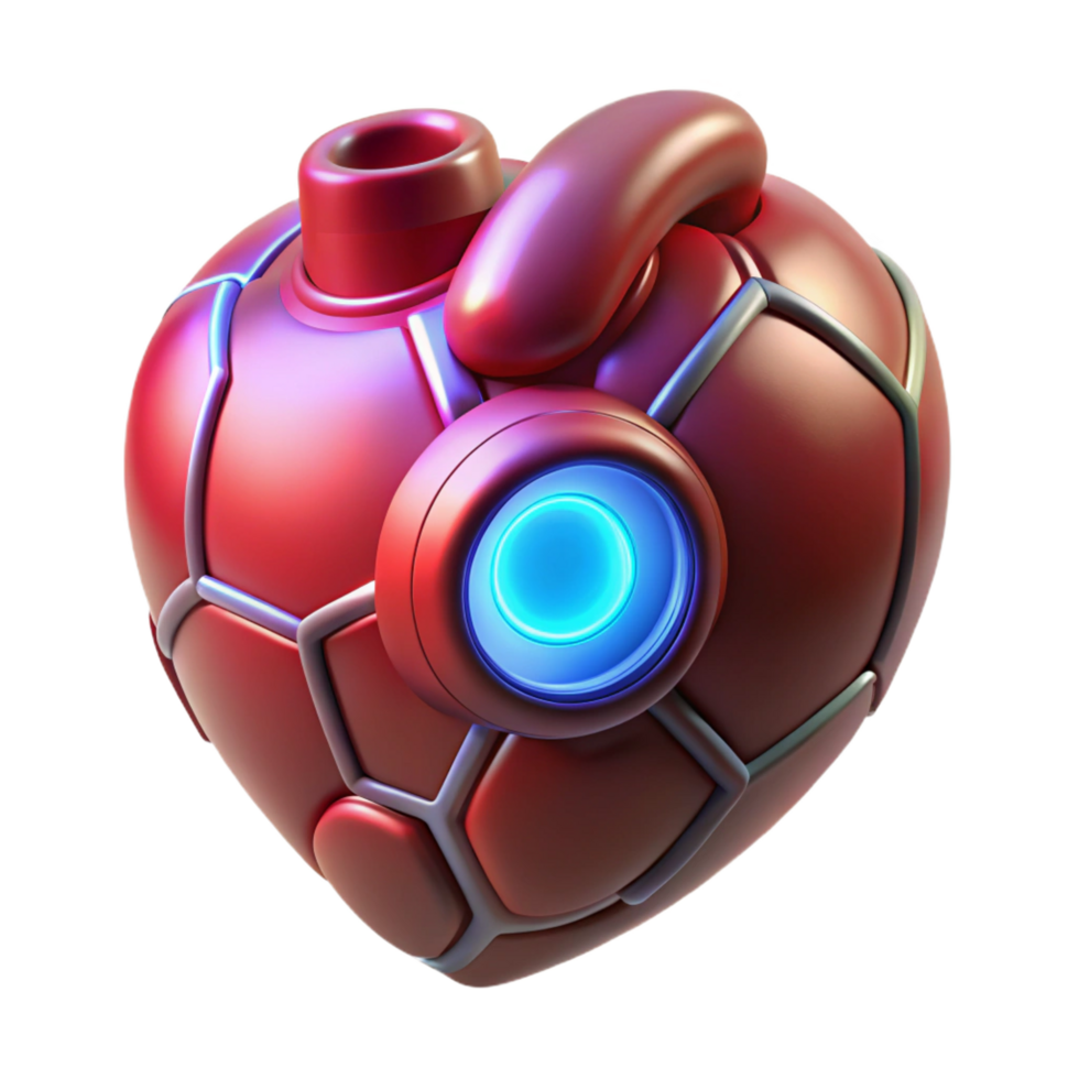 fascinating nordic Cybernetic heart with glowing core NO BACKGROUND with Transparent Background. masterfully captured png