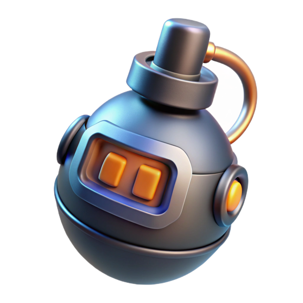 intense enchanting Futuristic grenade with digital countdown timer NO BACKGROUND with Transparent Background. museum quality png