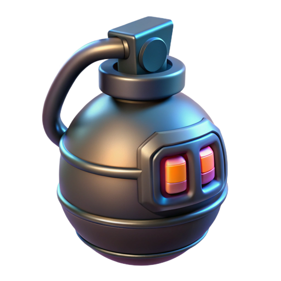 elegant retro Futuristic grenade with digital countdown timer NO BACKGROUND with Transparent Background. masterfully captured png