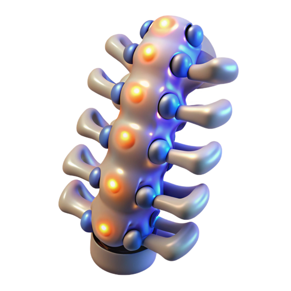 memorable futuristic Cybernetic spine with glowing nodes NO BACKGROUND with Transparent Background. gallery standard png