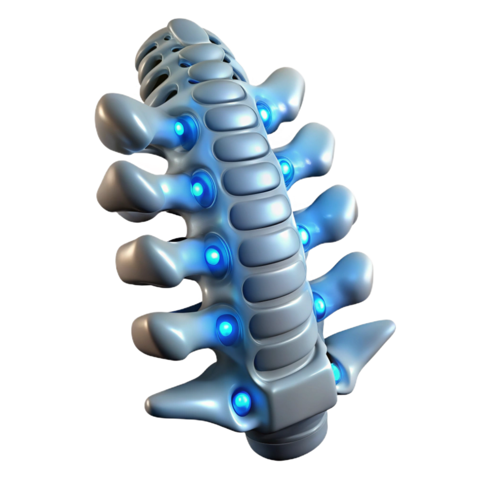 glorious standout Cybernetic spine with glowing nodes NO BACKGROUND with Transparent Background. png