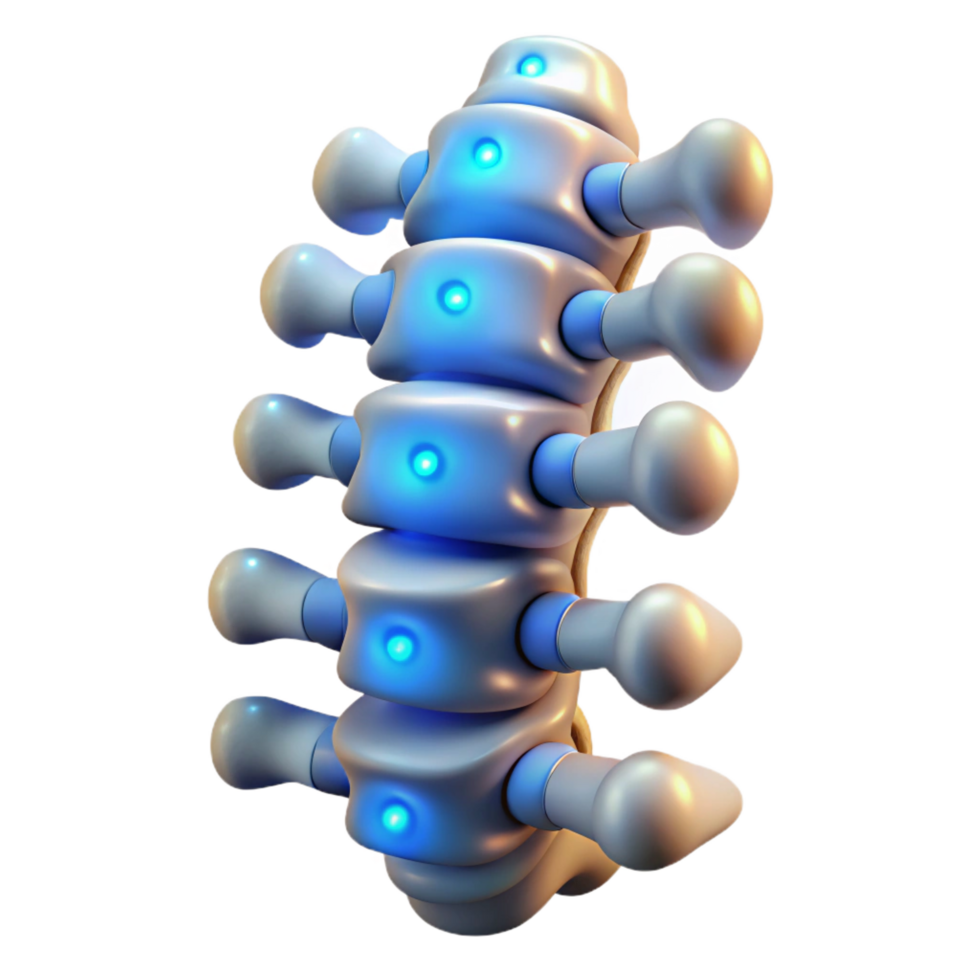enchanting iconic Cybernetic spine with glowing nodes NO BACKGROUND with Transparent Background. png