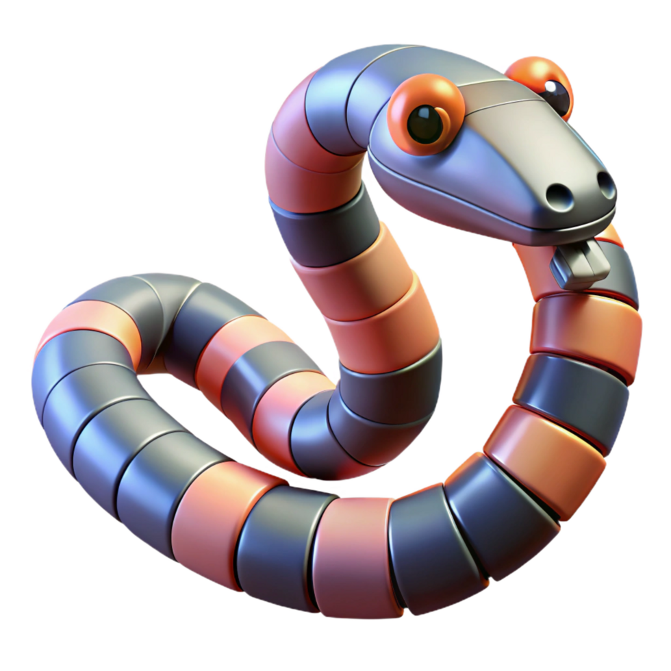 dreamy glorious Robotic snake with flexible segments NO BACKGROUND with Transparent Background. expertly shot png