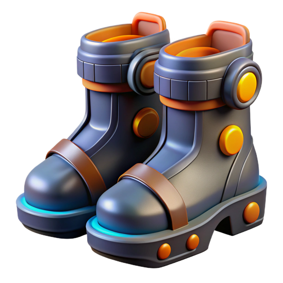 distinctive renaissance Cyberpunk boots with magnetic soles NO BACKGROUND with Transparent Background. genuine png