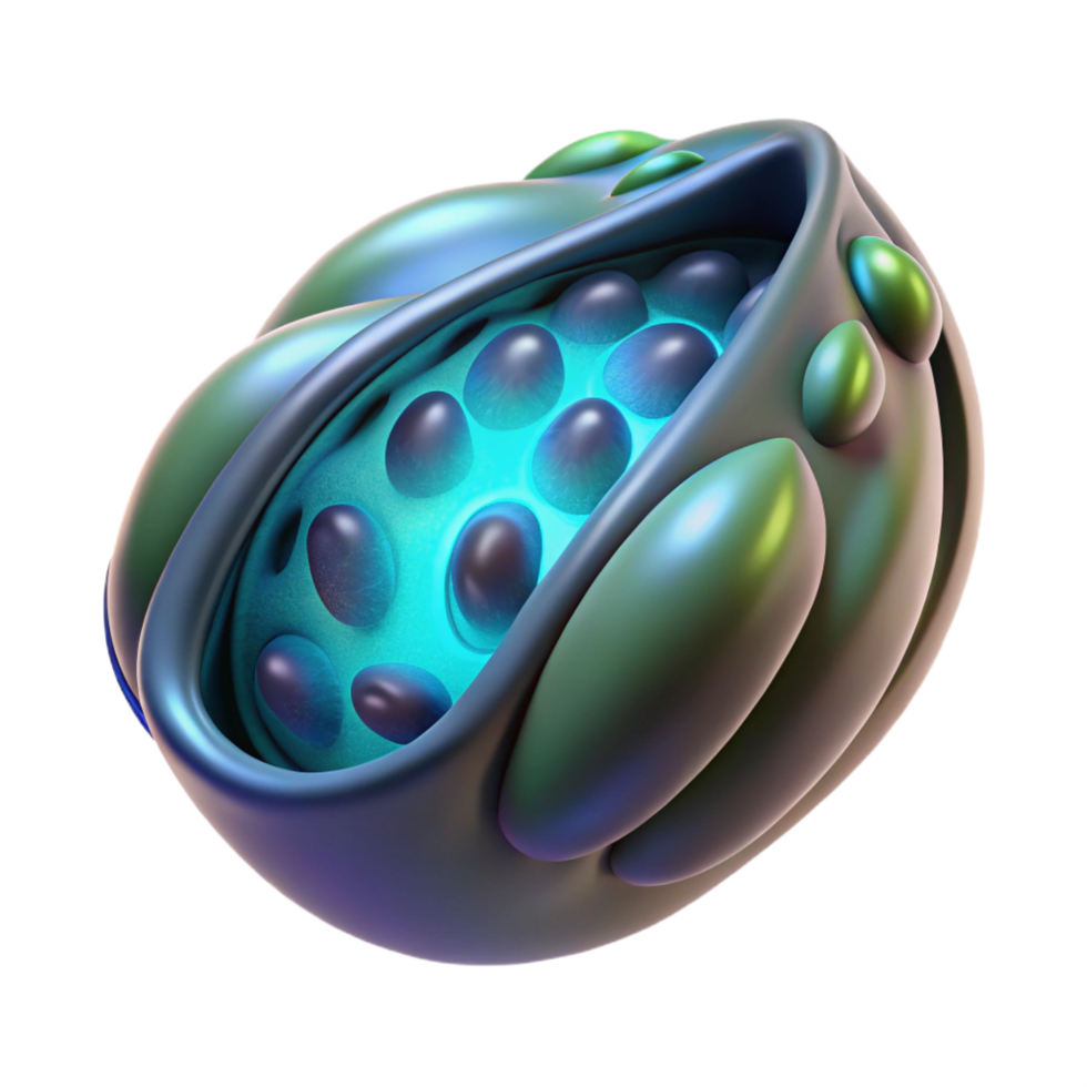 impressive traditional Alien seed pod with bioluminescent interior NO BACKGROUND with Transparent Background. handcrafted png