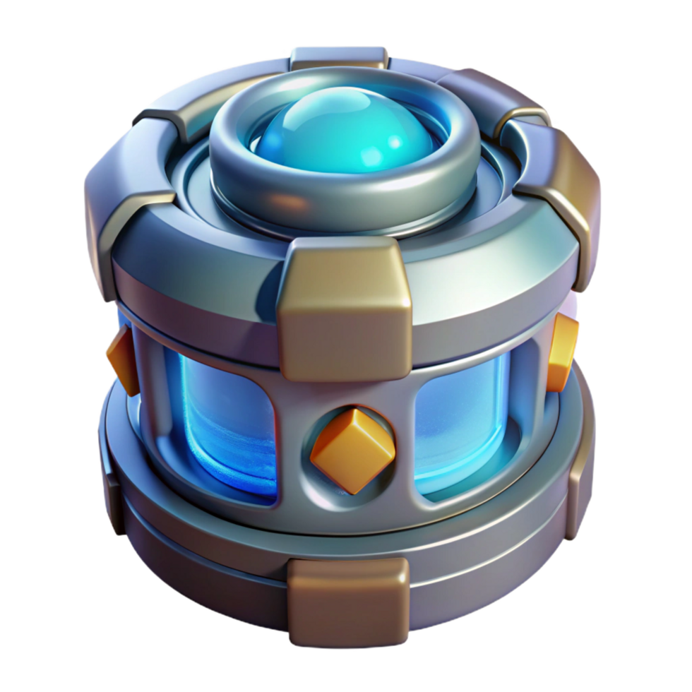 spectacular vintage Futuristic power cell with glowing core NO BACKGROUND with Transparent Background. refined png