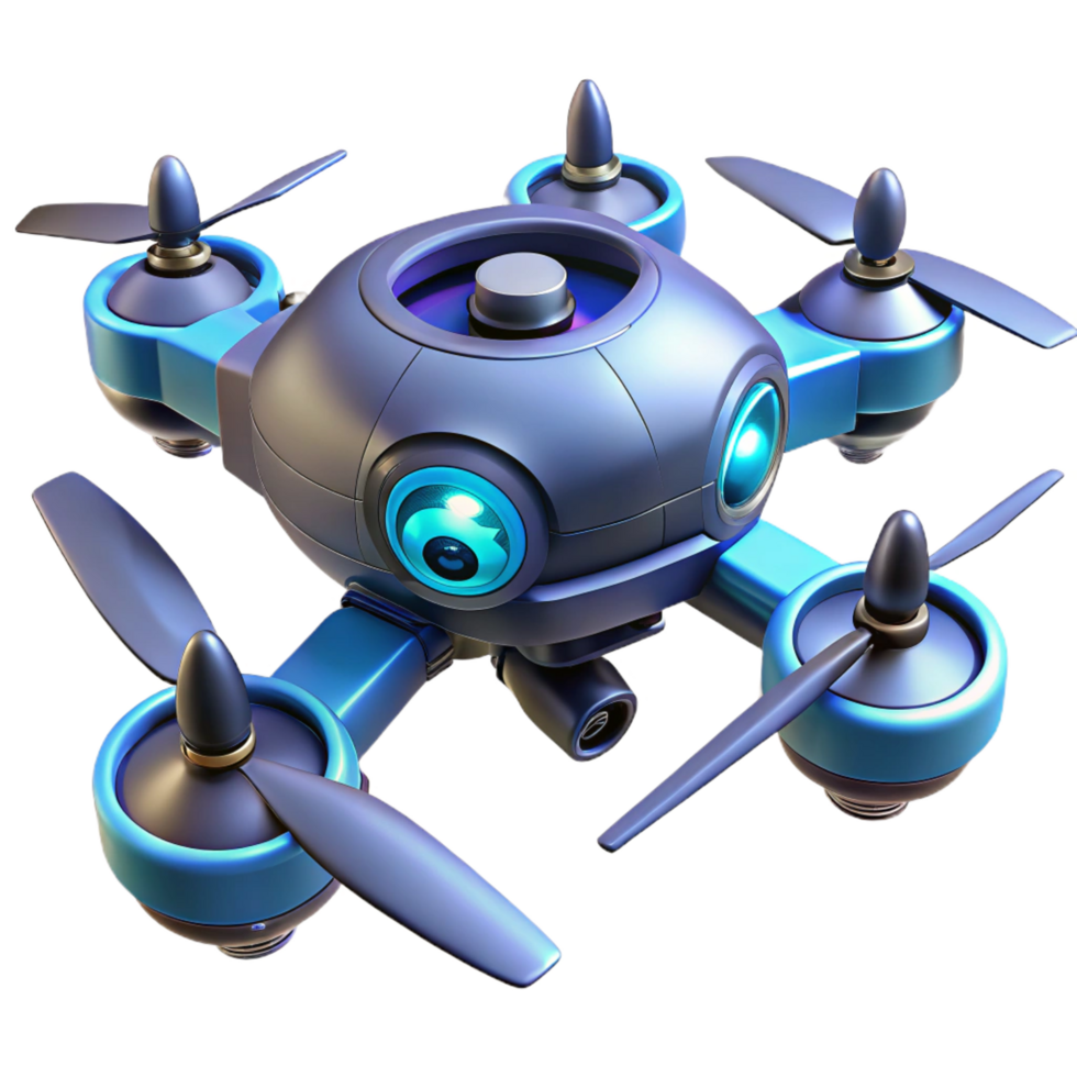pristine gothic Cyberpunk drone with rotating blades NO BACKGROUND with Transparent Background. high quality png