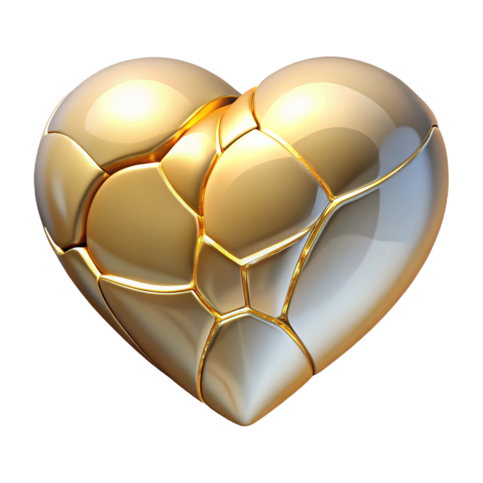 sought-after surreal A cracked porcelain heart mended with gold. NO BACKGROUND with Transparent Background. gallery standard png