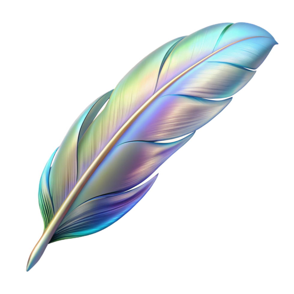 coveted tropical A floating feather, iridescent and shimmering. NO BACKGROUND with Transparent Background. elite png