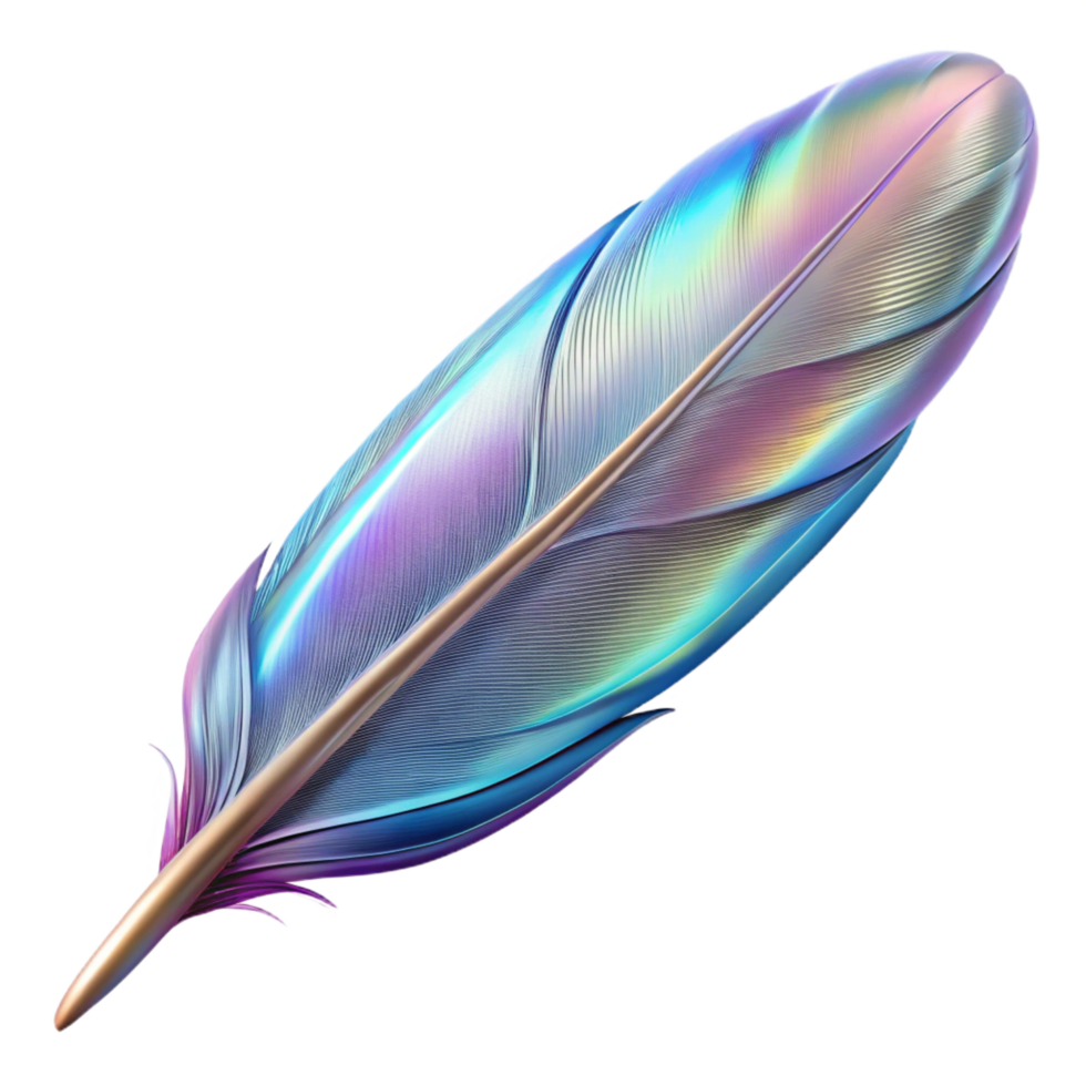 alluring notable A floating feather, iridescent and shimmering. NO BACKGROUND with Transparent Background. png