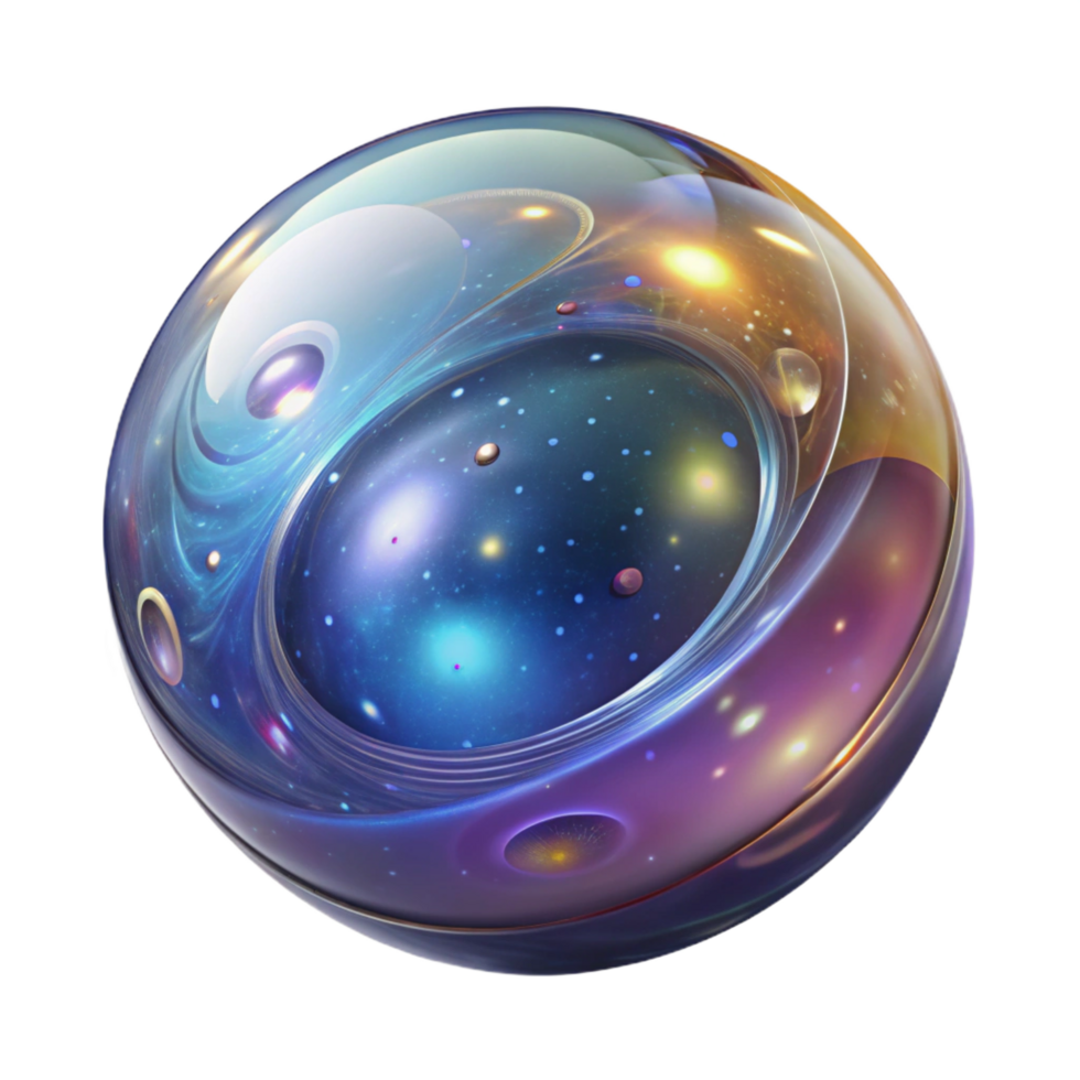 captivating acclaimed A glass orb filled with swirling galaxies. NO BACKGROUND with Transparent Background. png