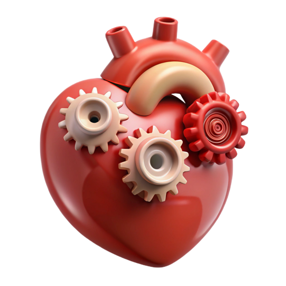 quintessential abstract A human heart made of gears and cogs. NO BACKGROUND with Transparent Background. professional png