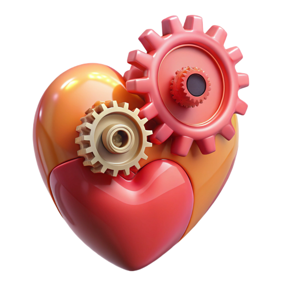 captivating artistic A human heart made of gears and cogs. NO BACKGROUND with Transparent Background. high resolution png
