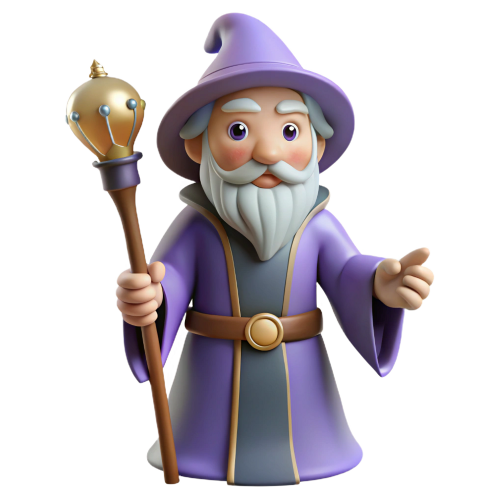 elegant nostalgic baroque A wise old wizard, holding a staff, NO BACKGROUND with Transparent Background. handcrafted png