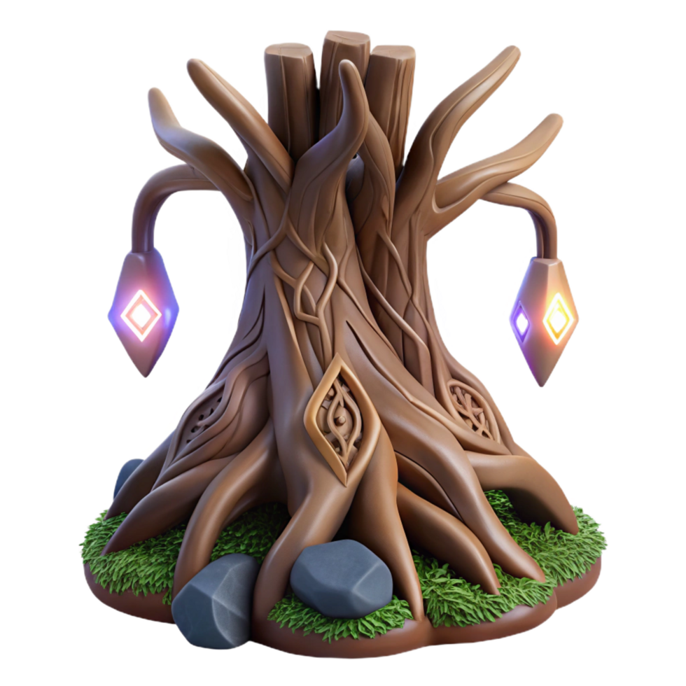 breathtaking distinguished An ancient, gnarled tree root, magical runes carved into it, NO BACKGROUND with Transparent Background. png