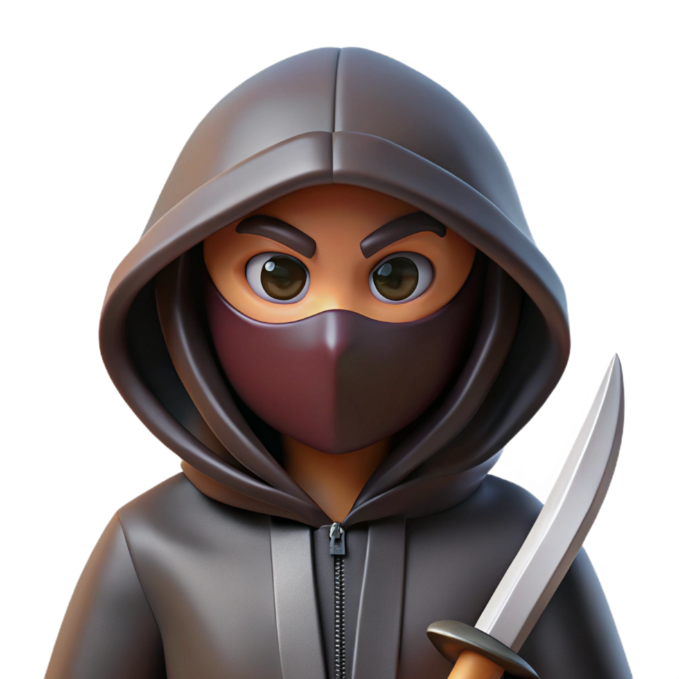 dreamy wonderful A hooded assassin, holding a hidden blade, NO BACKGROUND with Transparent Background. 4K png