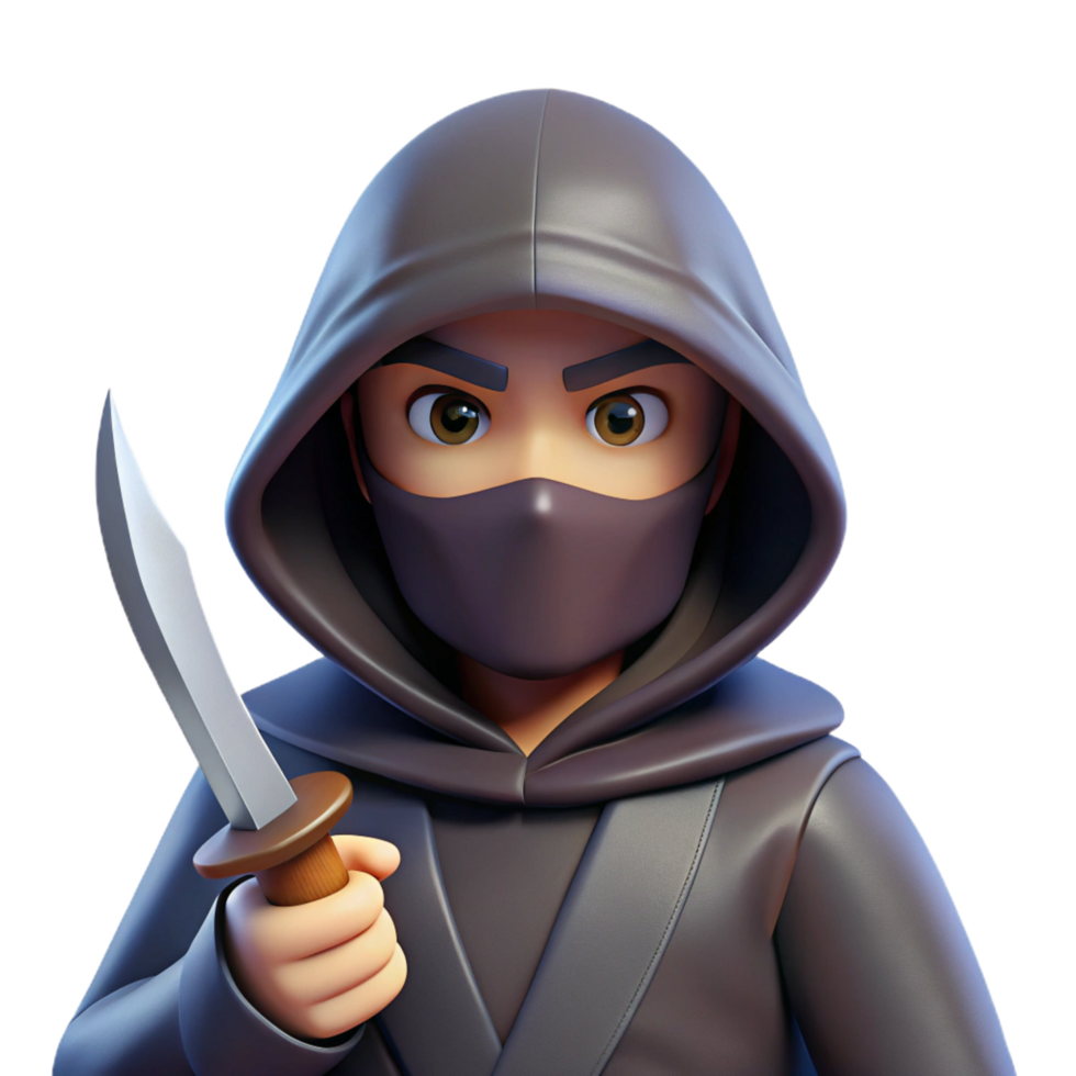 beautiful reflective coastal A hooded assassin, holding a hidden blade, NO BACKGROUND with Transparent Background. premium png