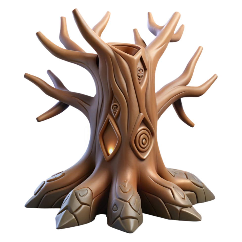 reflective majestic An ancient, gnarled tree root, magical runes carved into it, NO BACKGROUND with Transparent Background. premium png