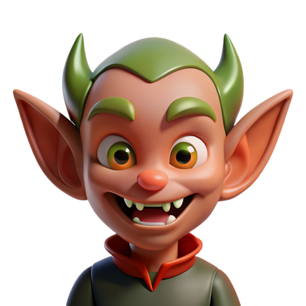 distinguished mid-century A mischievous imp, with pointed ears, NO BACKGROUND with Transparent Background. authentic png