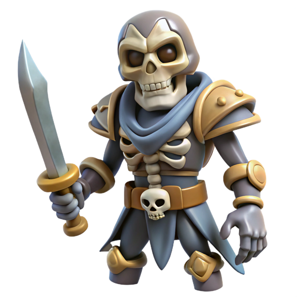exemplary vintage A menacing skeletal warrior, holding a sword, NO BACKGROUND with Transparent Background. 8K png