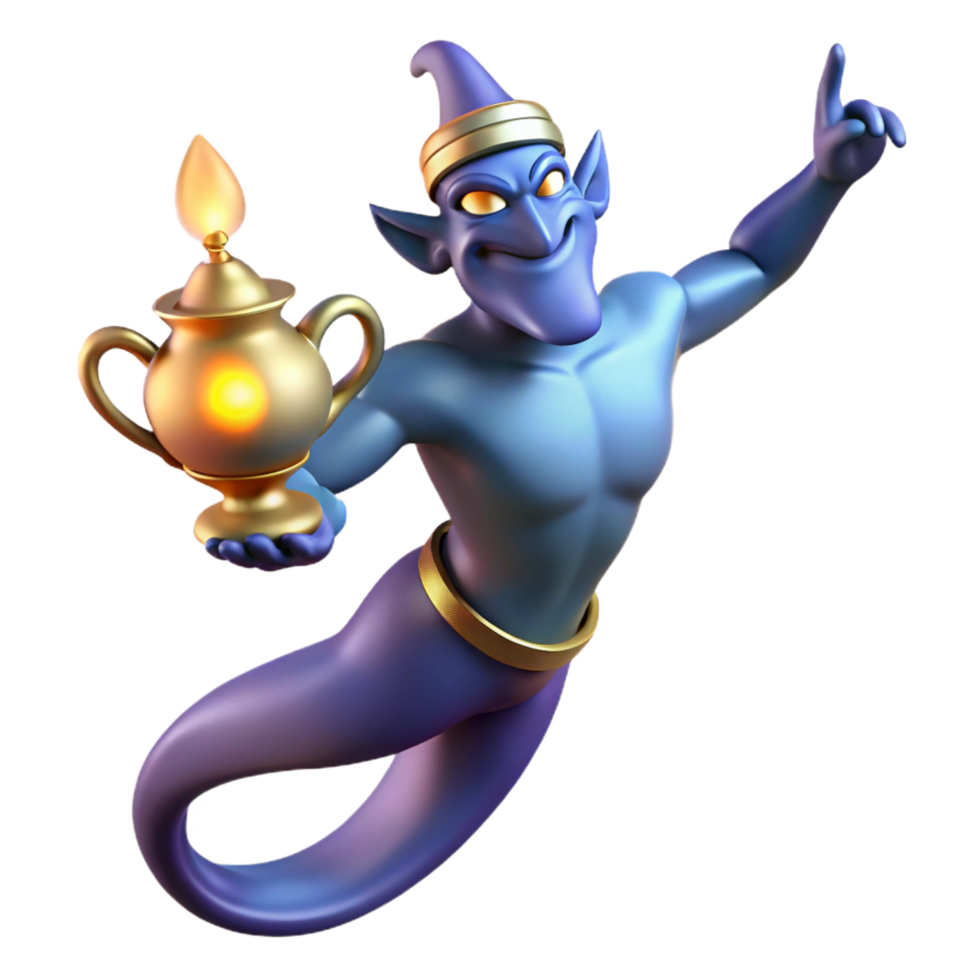 pristine unforgettable A powerful djinn, emerging from a lamp, NO BACKGROUND with Transparent Background. png