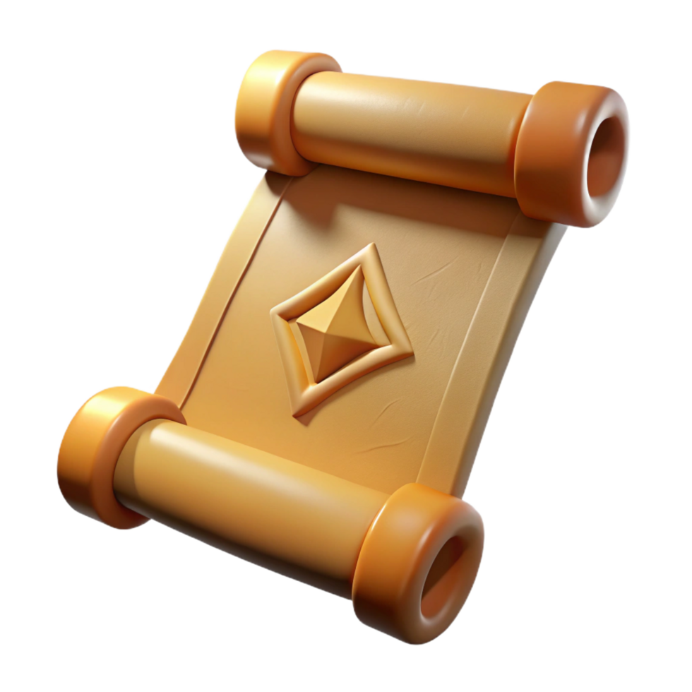 remarkable contemporary A single, ancient scroll, with cryptic symbols, NO BACKGROUND with Transparent Background. professional png