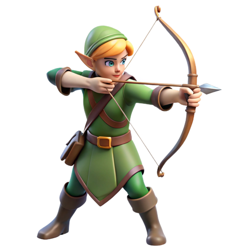 inspired industrial A graceful elf archer, aiming a bow, NO BACKGROUND with Transparent Background. flawless png