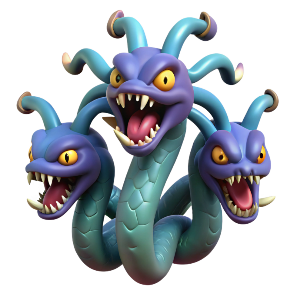 stunning notable A fearsome hydra, with multiple heads, NO BACKGROUND with Transparent Background. png