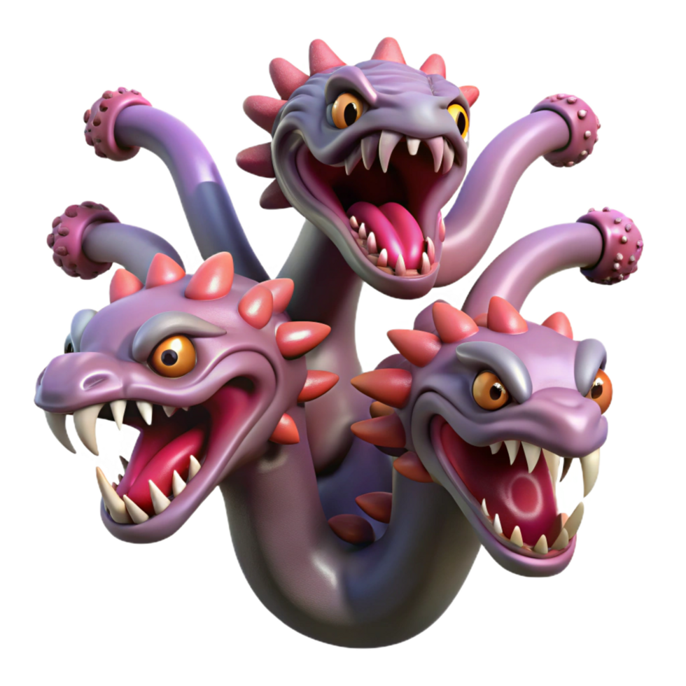 breathtaking victorian A fearsome hydra, with multiple heads, NO BACKGROUND with Transparent Background. original png