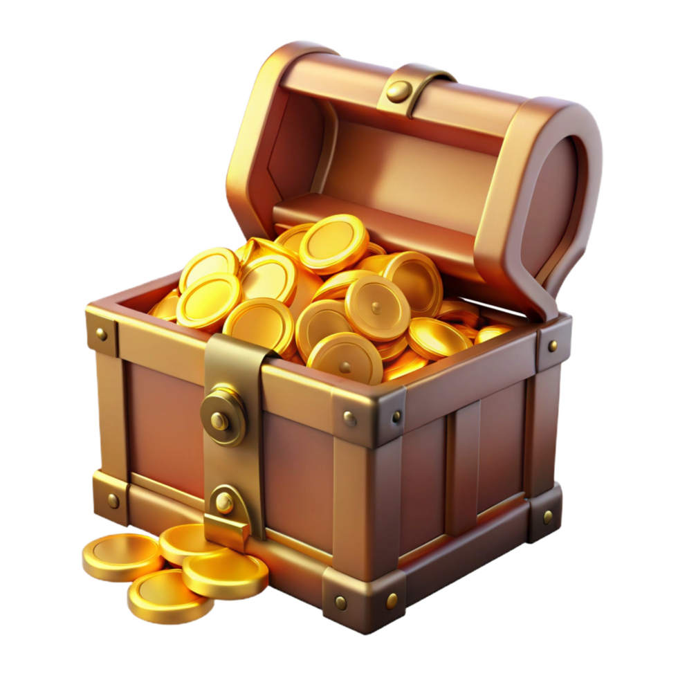 hypnotic baroque A detailed miniature of a treasure chest, overflowing with gold, NO BACKGROUND with Transparent Background. genuine png