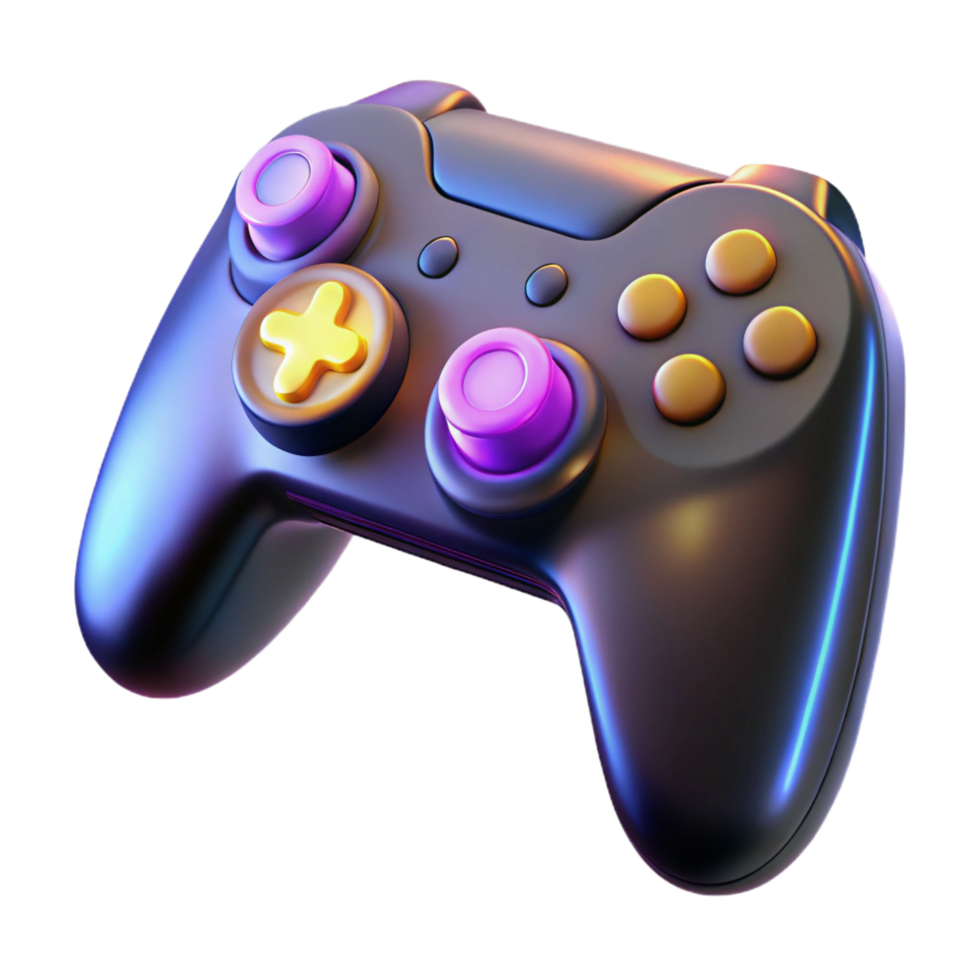 standout retro A gaming controller with illuminated buttons. NO BACKGROUND with Transparent Background. precision png