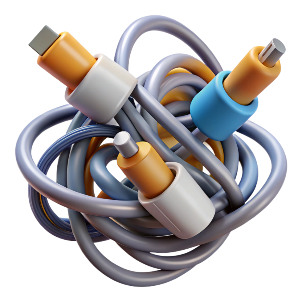 radiant distinguished A tangled mess of charging cables. NO BACKGROUND with Transparent Background. png