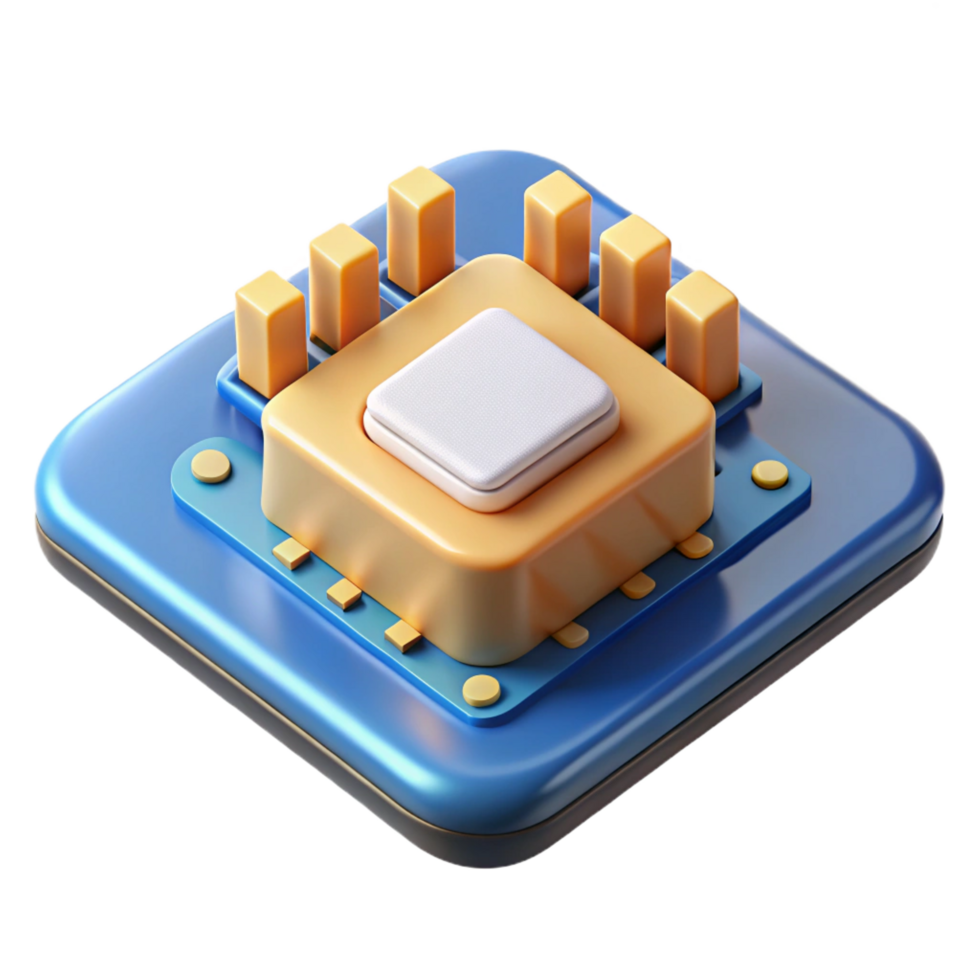 beautiful energetic minimalist A microchip on a circuit board. NO BACKGROUND with Transparent Background. top-tier png
