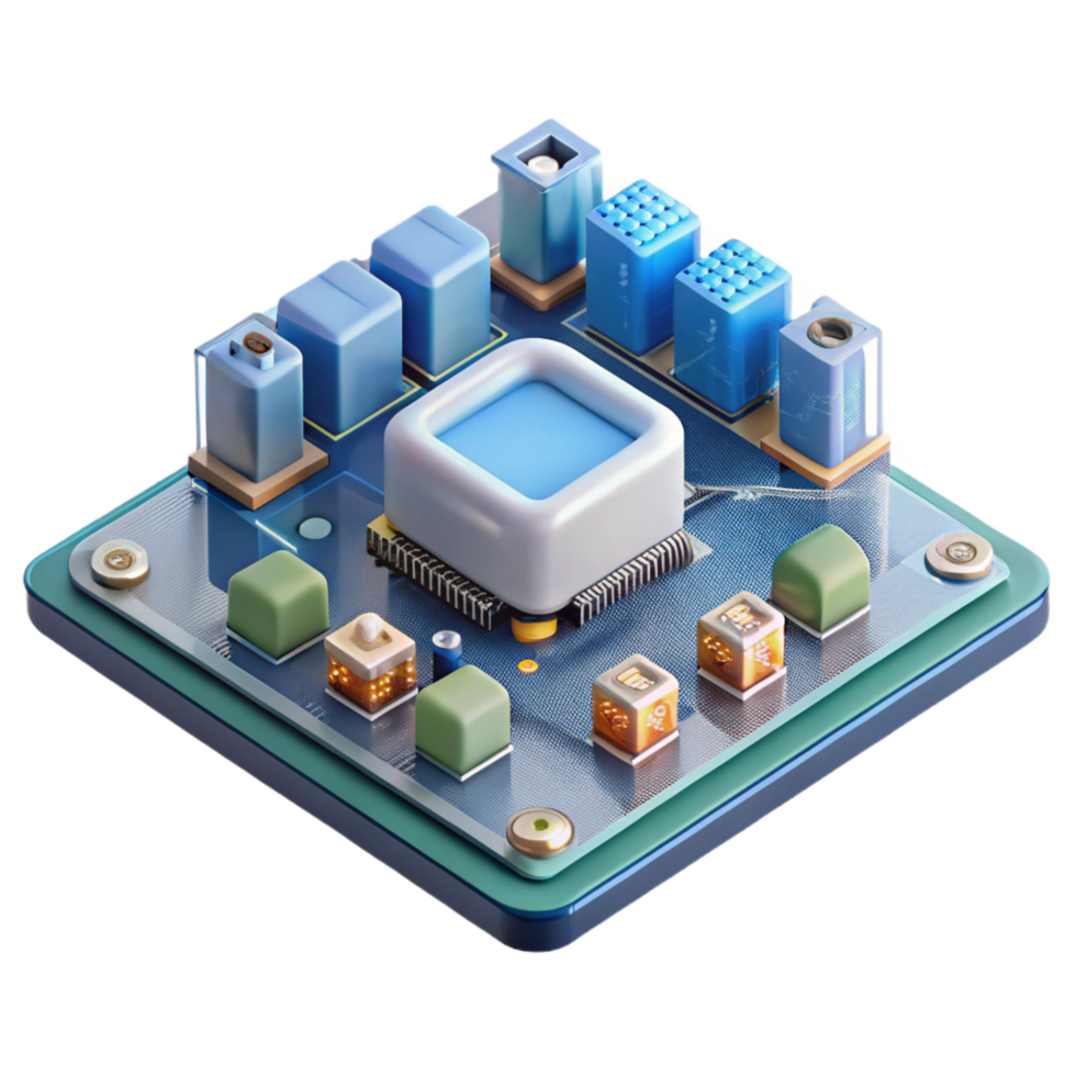 iconic contemporary A computer motherboard. NO BACKGROUND with Transparent Background. high resolution png