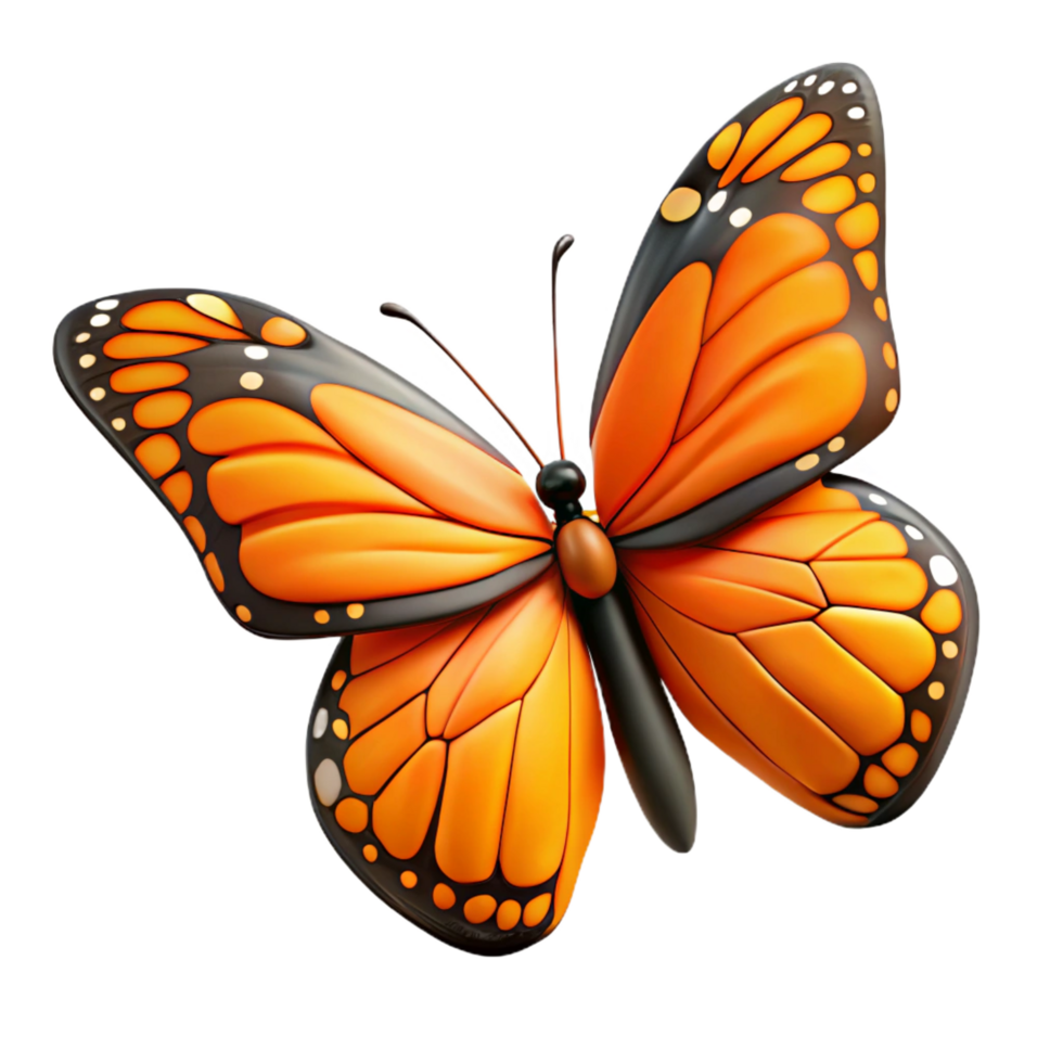 sumptuous artistic Single orange Monarch butterfly wings open NO BACKGROUND with Transparent Background. masterfully captured png