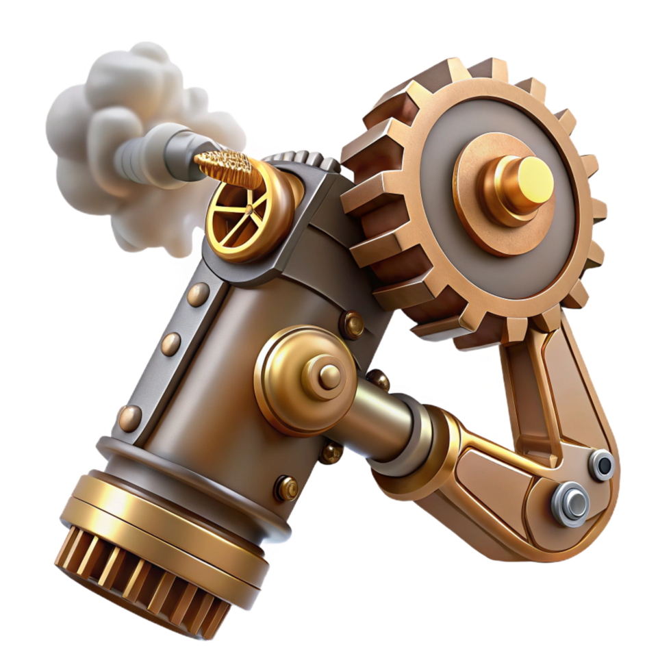 immaculate dynamic rustic Steampunk robotic arm with exposed gears and steam vents. NO BACKGROUND with Transparent Background. professional png
