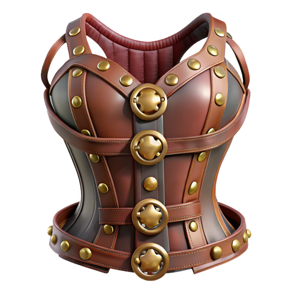 glorious dreamy rustic Steampunk corset with leather straps and metal buckles. NO BACKGROUND with Transparent Background. genuine png
