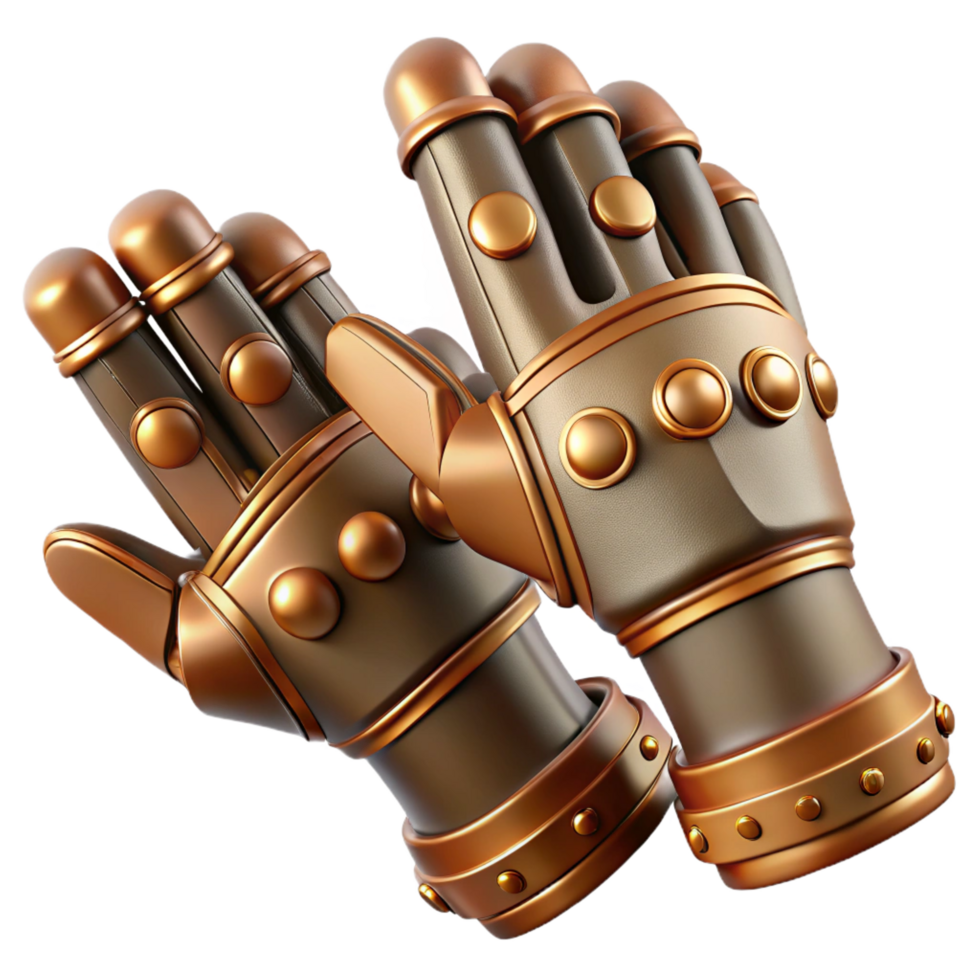 enchanting nordic Steampunk gloves with articulated finger joints and copper plating. NO BACKGROUND with Transparent Background. luxury png
