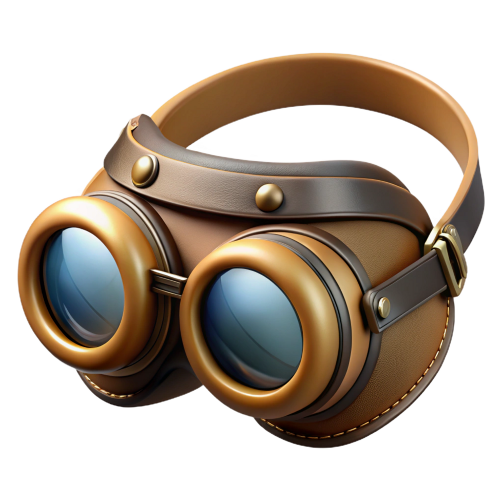 distinctive retro Steampunk aviator goggles with tinted lenses and leather straps. NO BACKGROUND with Transparent Background. authentic png