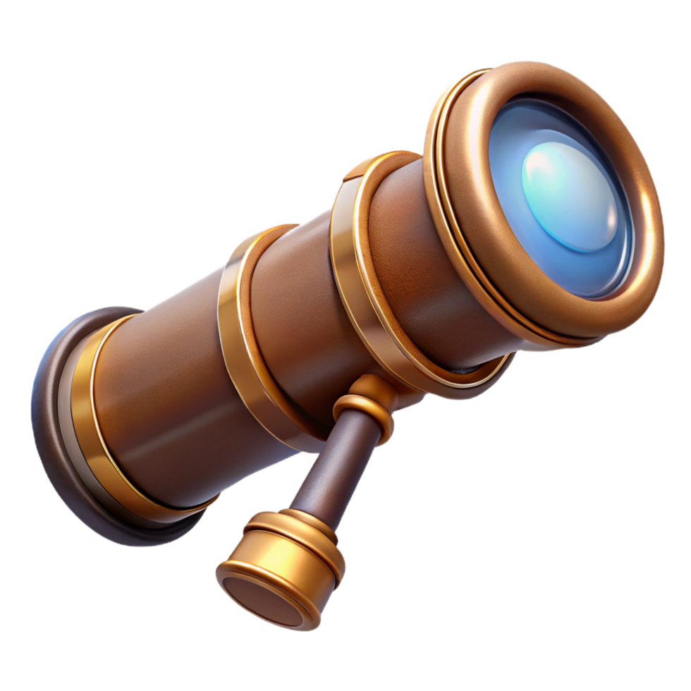 dynamic mesmerizing Steampunk spyglass with a retractable lens and a leather grip. NO BACKGROUND with Transparent Background. expertly shot png