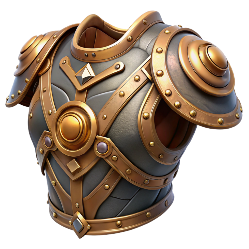 dramatic creative Steampunk shoulder armor with intricate engravings and brass accents. NO BACKGROUND with Transparent Background. precision png